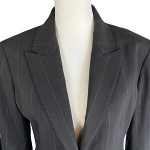 ELIE TAHARI Lined Blazer Black Red Top Stitch Detail Viscose Wool Lycra Size 8